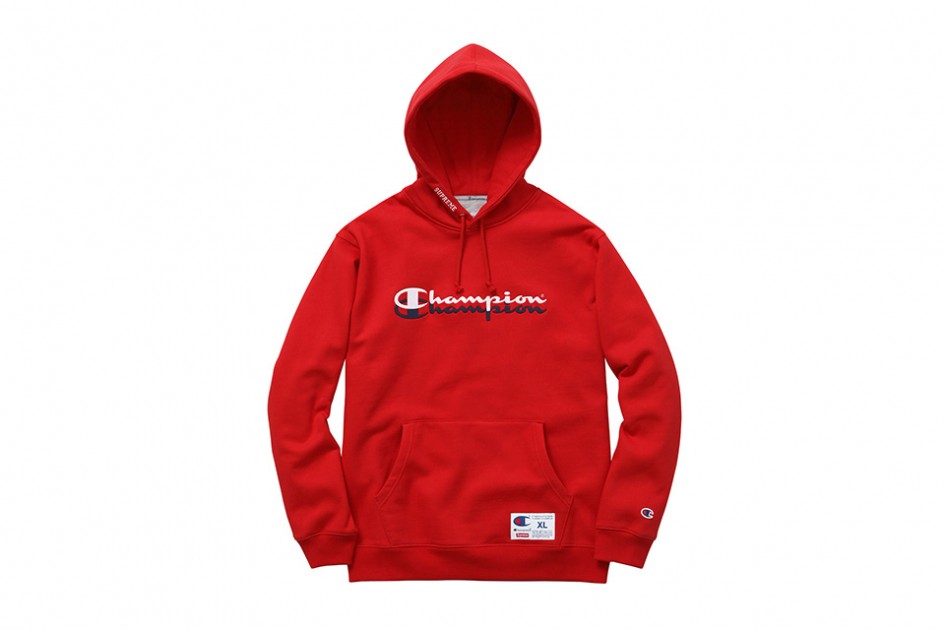 champion x supreme hoodie red